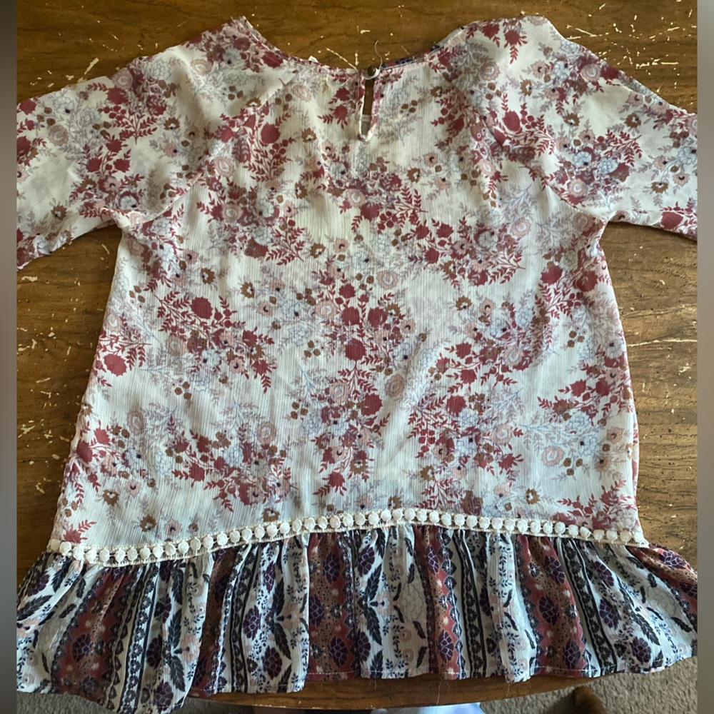 Clover + Scout Boho Multi Print Sheer Top w/ Flowy Sleeves - Very Cute, Girly - Picture 6 of 8